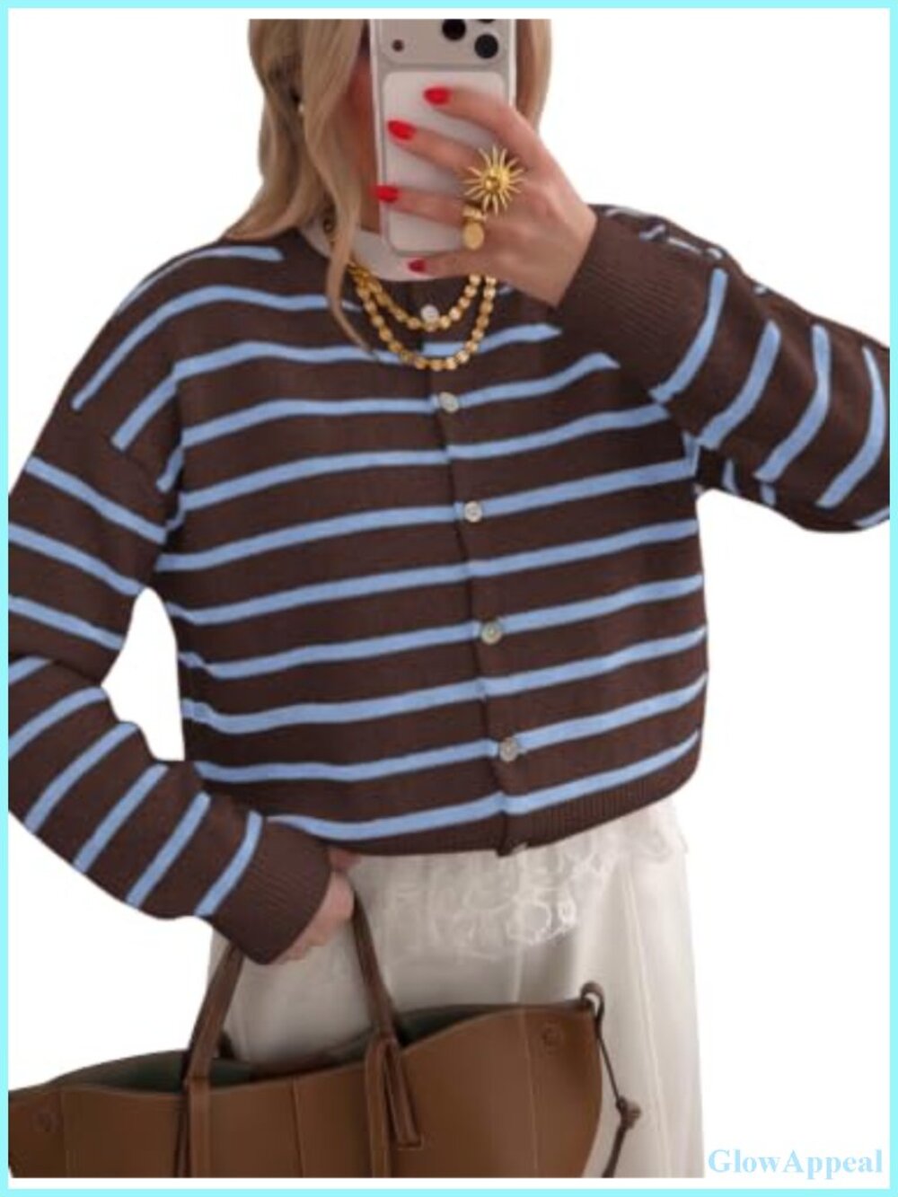 Women's Striped Button Down Cardigan Sweater Long Sleeve Lightweight Cozy Knit